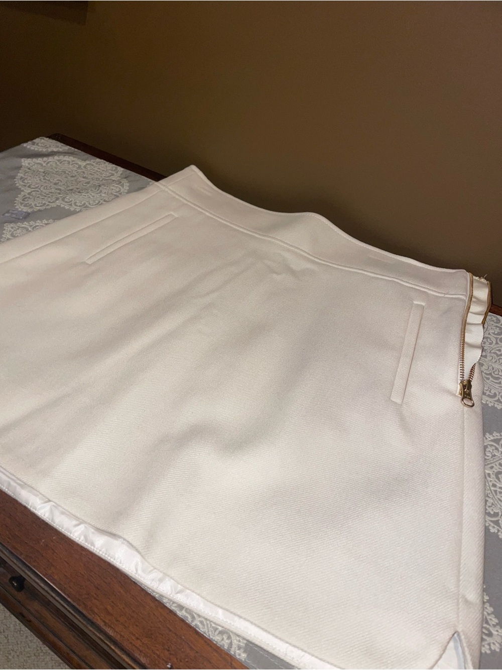 J. Crew Cream Mini Skirt with Gold Zip Detail